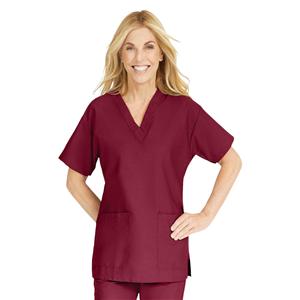 ComfortEase Scrub Shirt 2 Pockets Short Sleeves X-Small Wine Womens Ea