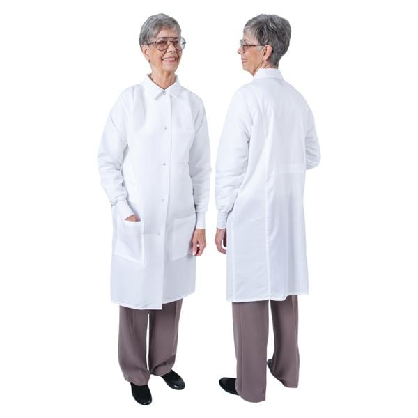 DenLine Protection Plus Lab Coat 3 Pkts Lng Tprd Slves 39 in Large Wt Womens Ea