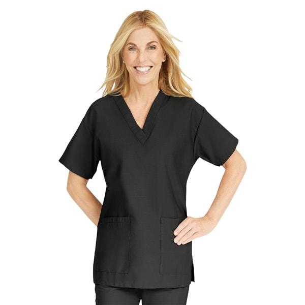 ComfortEase Scrub Shirt 2 Pockets Short Sleeves 2X Large Black Womens Ea