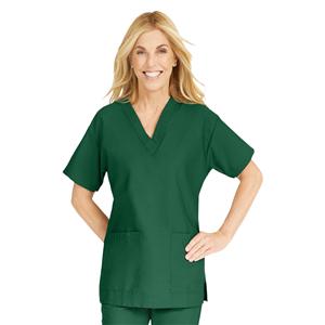 ComfortEase Scrub Shirt 2 Pockets Short Sleeves X-Small Evergreen Womens Ea