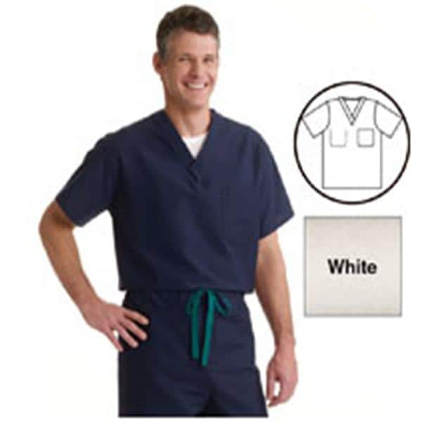 Scrub Shirt 1 Pocket Set-In Sleeves 2X Large White Unisex Ea