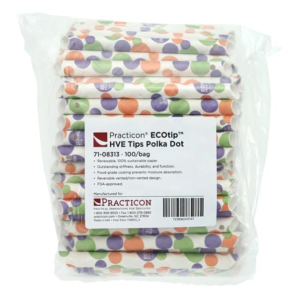 ECOtip HVE Tips Vented Polka Dot 100/Bg, 10 BG/CA