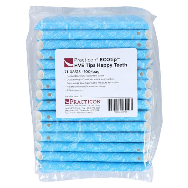 ECOtip HVE Tips Vented Happy Teeth 100/Bg