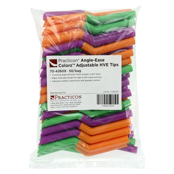 Angle Ease Adjustable Evacuator Tip Vented Multicolor Curved Tip 50/Pk