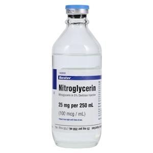 Nitroglycerin in 5% Dextrose Injection 25mg/Bag 100mcg/mL Btl 250mL 12/Package