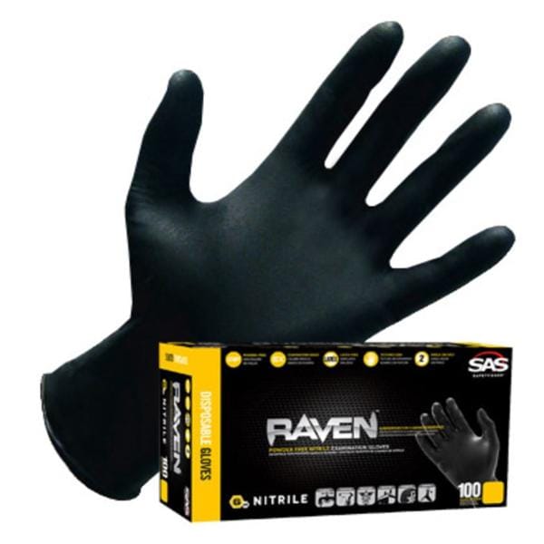 Raven Nitrile Exam Gloves Small Black Non-Sterile