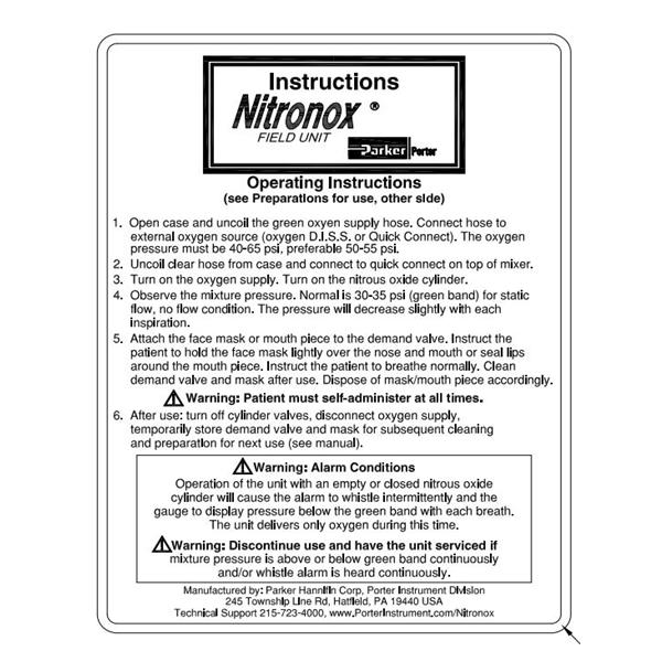 PLACARD, INSTR -NITRONOX (W/Soft CASE) EC Card Ea