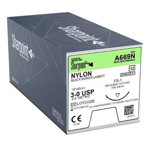 Suture 3-0 30" Nylon Monofilament DS-24 Black 12/Bx