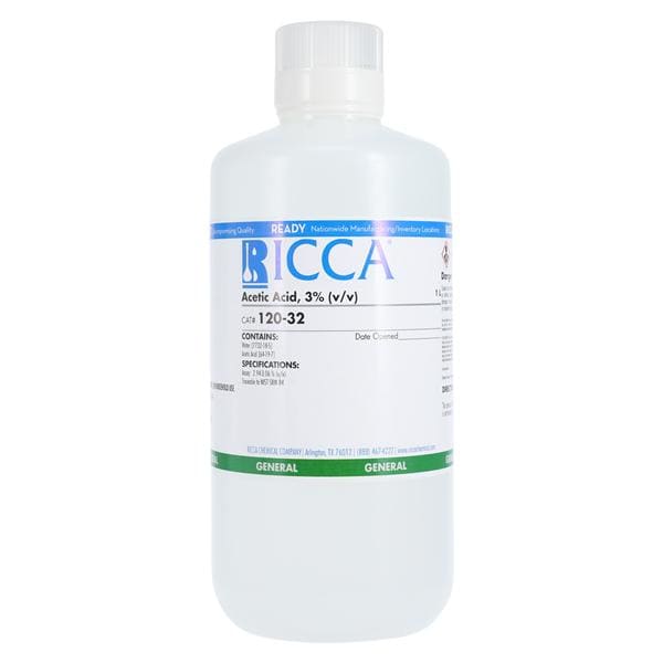 Chemical Acetic Acid Clear 3% 32oz Poly Bottle Ea