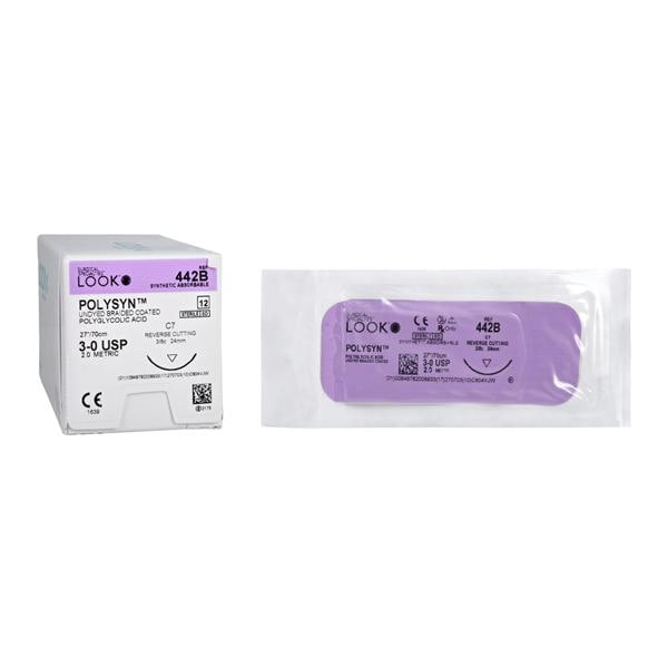 Polysyn Suture 3-0 27" Polyglycolic Acid Braid C-7 Undyed 12/Bx