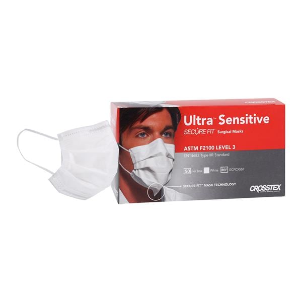 Ultra Sensitive Secure Fit Procedure Mask ASTM Level 3 White Adult 50/Bx, 40 BX/CA