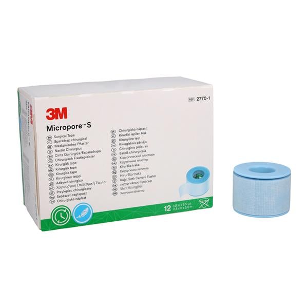 Micropore S Surgical Tape Silicone 1"x5.5yd Blue Non-Sterile 12/Bx