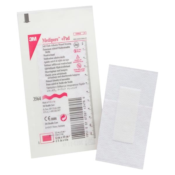 Medipore +Pad Soft Cloth Composite Dressing 2-3/8x4" Sterile Adhesive White LF, 4 BX/CA