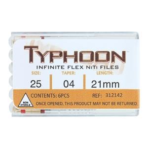 Typhoon Infinite Rotary File 21 mm Size 25 Nickel Titanium Red 0.04 6/Pk