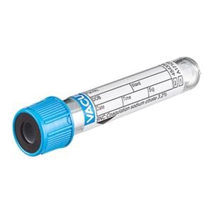 Vacuette Venous Blood Collection Tube Light Blue/Black Std 3mL Pl-Cp Plstc 50/Pk, 24 PK/CA