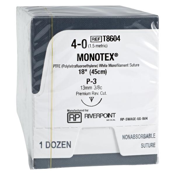 Monotex Suture 4-0 18" Dense Polytetrafluoroethylene Monofilament P-3 Wht 12/Bx