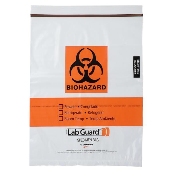 Lab Guard Specimen Transport Bag Reclosable Zipper With Document Pouch 25/Bg, 40 BG/CA