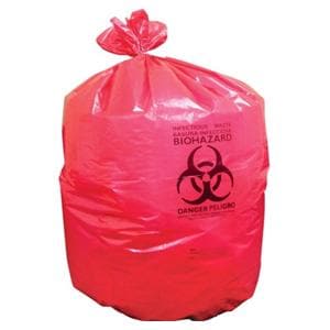 Biohazard Bag 1-3/10mil 30x43" Red Twist Tie Closure LLDPE 200/Ca