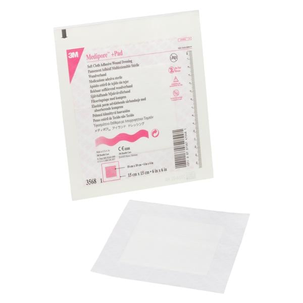 Medipore +Pad Cloth Wound Dressing 6x6  Sterile Sqr Non-Adherent Adhs Wht Abs LF