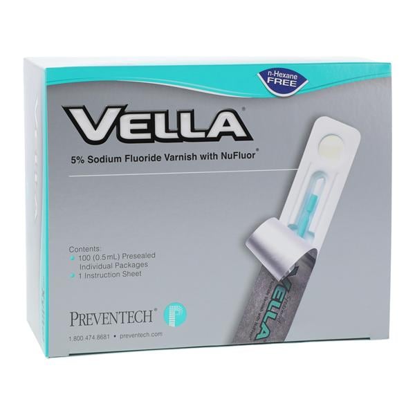 Vella Fluoride Varnish Bulk Pack 5% NaF 0.5 mL Bubblegum Clear 100/Bx