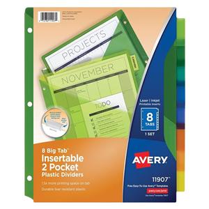 Big Tab Insertable Plastic Divider Double Pocket Multicolor 24/St