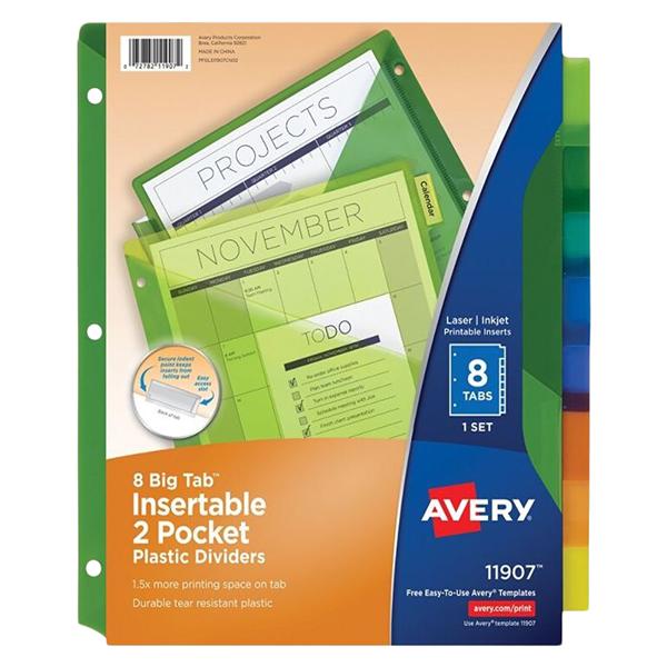 Big Tab Insertable Plastic Divider Double Pocket Multicolor 24/St