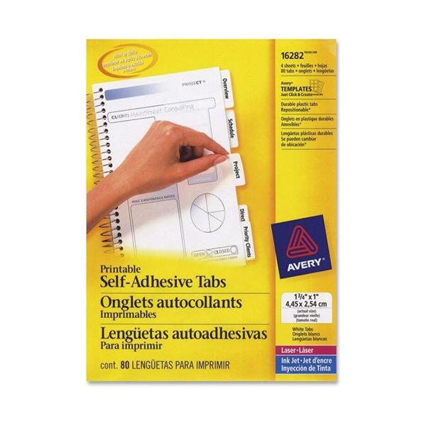 Avery Printable Self-Adhesive Tabs White 80/Pack 80/Pk