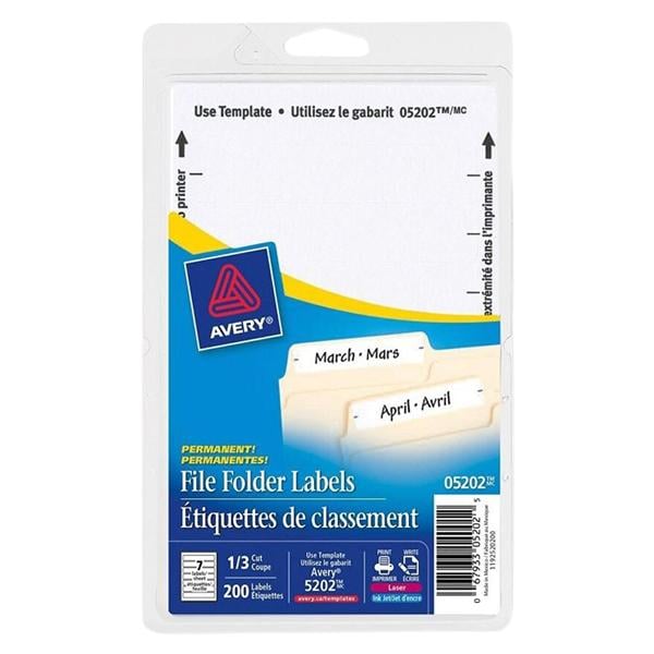 Inkjet/Laser File Folder Labels 5/8 in x 3.5 in White 252/Pack 252/Pk