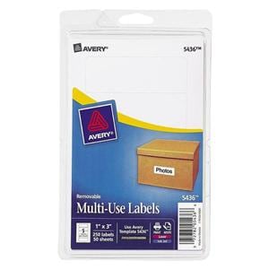 Removable Multipurpose Labels 1 in x 3 in White 250/Pack 250/Bx