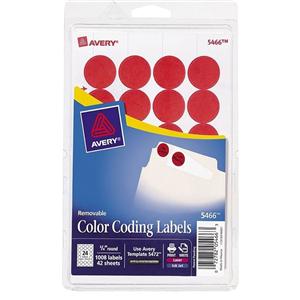 Removable Color-Coding Labels 3/4 in Dia Red 1008/Pack 1000/Pk