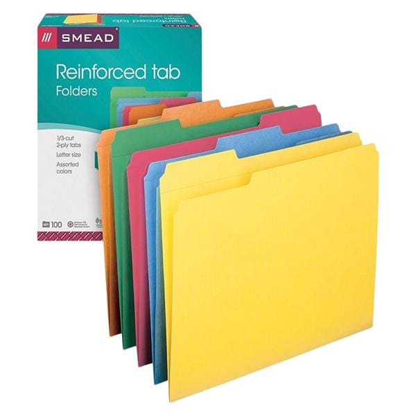 Color File Folder Letter Size 1/3 Cut Assorted Colors 100/Box 100/Bx