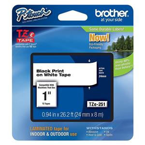 Brother TZe-251 Black-On-White Tape 1" x 26.2' 1/PK