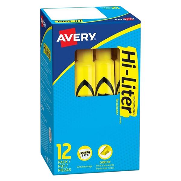 Avery Hi-Liter Desk-Style Highlighters Yellow 12/Box 12