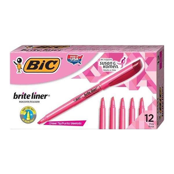 BIC Brite Liner Highlighters Pink 12/Box 12/Pk