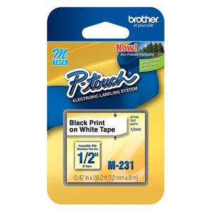 Brother M-231 Black-On-White Tape 0.47" x 26.2' 1/PK