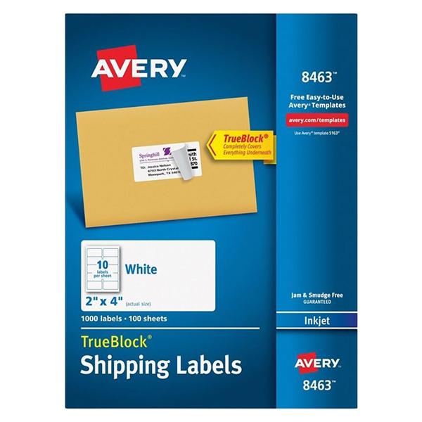 Avery TrueBlock White Inkjet Shipping Labels 2 in x 4 in 1000/Box 1000/Bx