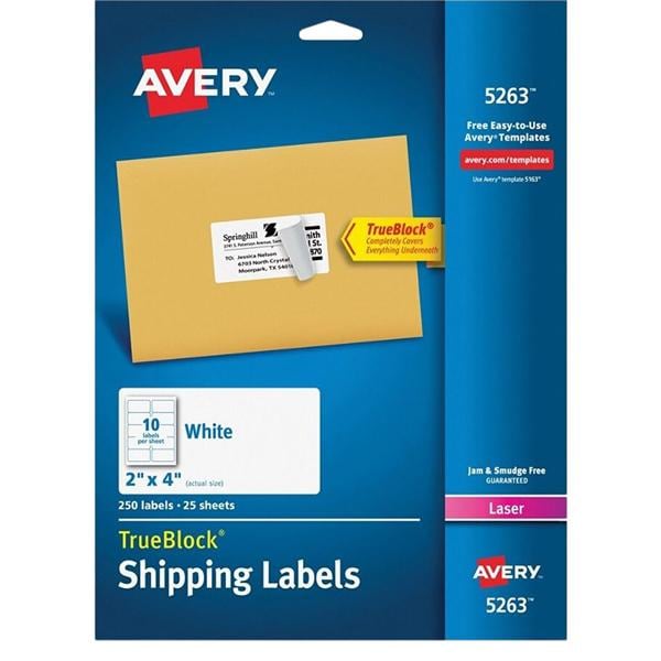 Avery TrueBlock White Laser Shipping Labels 2 in x 4 in 250/Pack 250/Pk