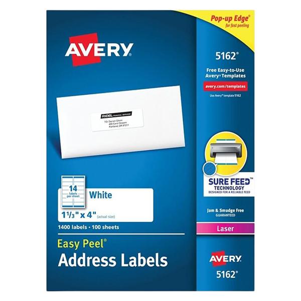 Avery White Laser Address Labels 1 1/3 in x 4 in 1400/Box 1400/Bx