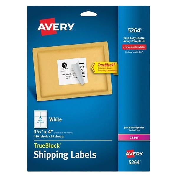 Avery White Laser Shipping Labels 3 1/3 in x 4 in 150/Pack 150/Pk