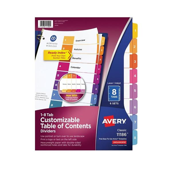 Table Of Contents Dividers 1-8 Tab Multicolor 6 Sets/Pack 6/Pk