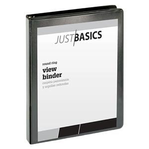 Just Basics Basic Round-Ring View Binder 1 In Rings Black 1/PK