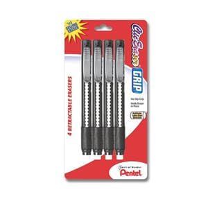 Pentel Clic Erasers Black Barrel 4/Pack 4/Pk