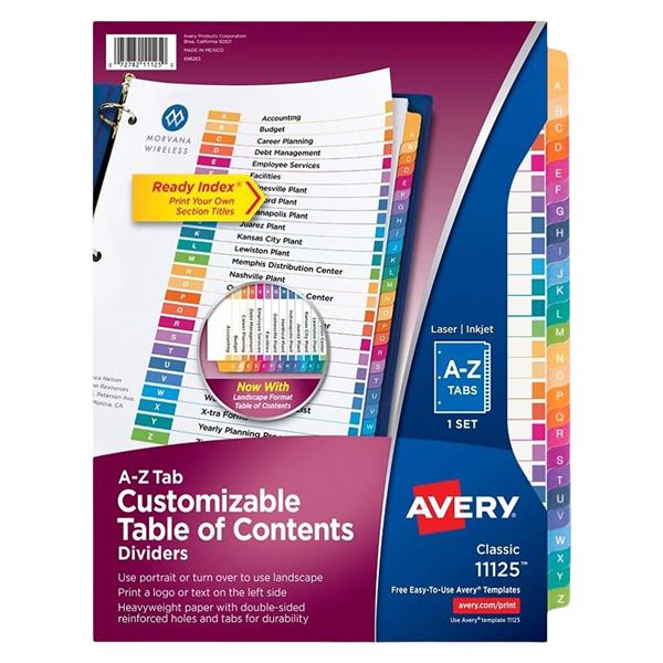 Avery Ready Index Table Of Contents Dividers A-Z Tab Multicolor 1/PK