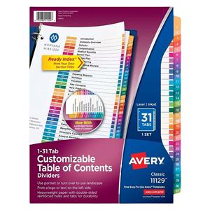 Avery Ready Index Table Of Contents Dividers 1-31 Tab Multicolor 1/PK