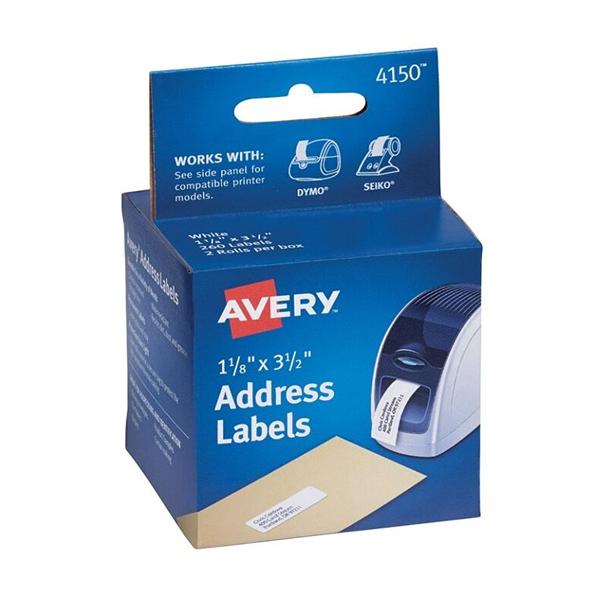 Thermal Address Labels 1 1/8 in x 3 1/2 in White 260/Box 260/Bx