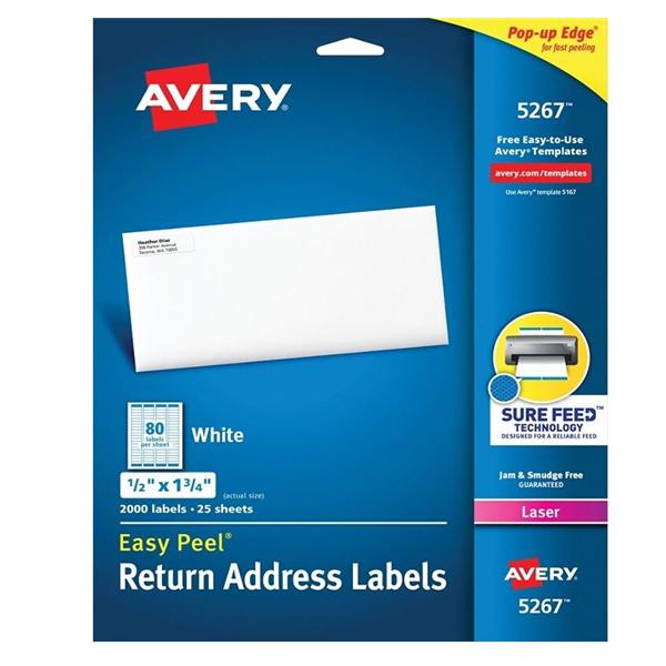 Avery White Laser Return Address Label 1/2 in x 1 3/4 in 2000/Box 2000/Pk