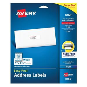 Avery White Inkjet Address Labels 1 in x 2 5/8 in 750/Pack 750/Bx