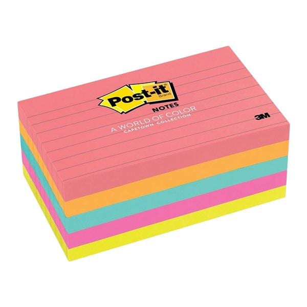 Post-It Notes 3" x 5" Cape Town 100 Sheets/Pad Pack Of 5 Pads 5/Pk