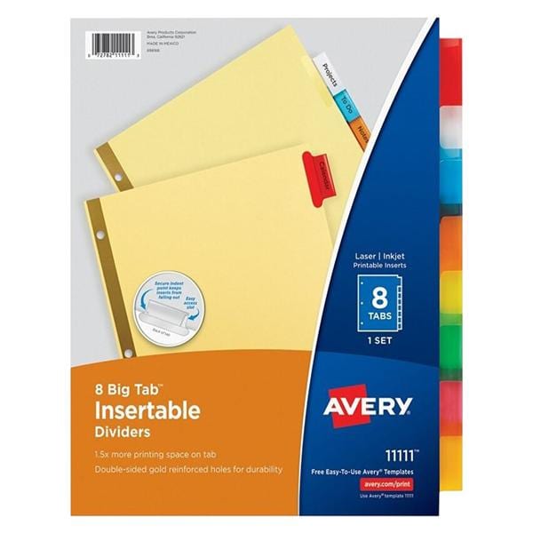 Insertable Tab Dividers 8-Tab Buff Paper Assorted 1/PK