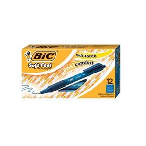 BIC Soft Feel Retracting BallPt Pen Medium Point 1.0 mm Blue 12/Pk